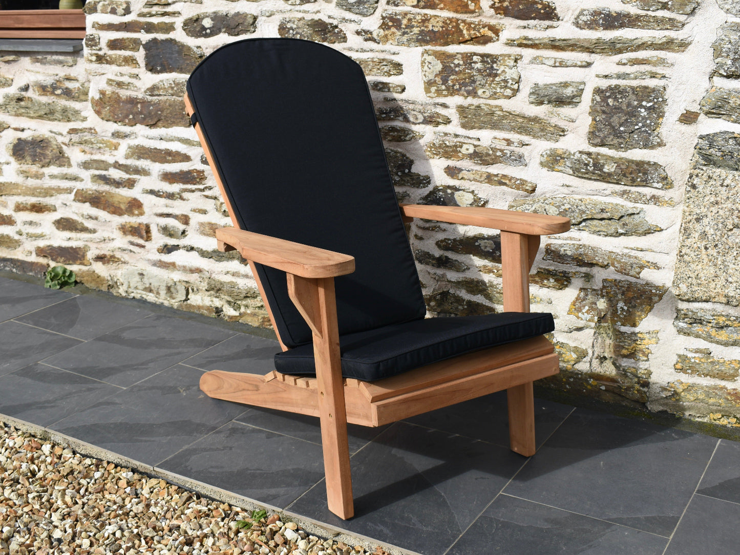 classic black outdoor chair cushion for traditional Adirondack style garden easy chair