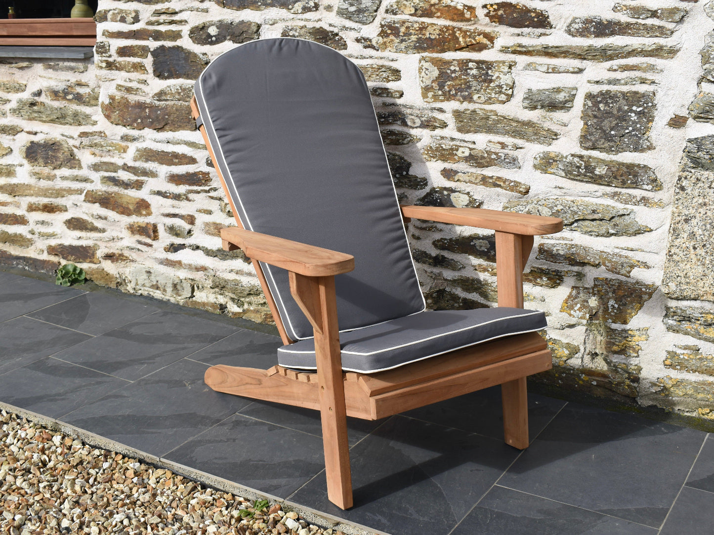 luxury grey Adirondack garden chair cushion with contrast piping and removable machine washable covers