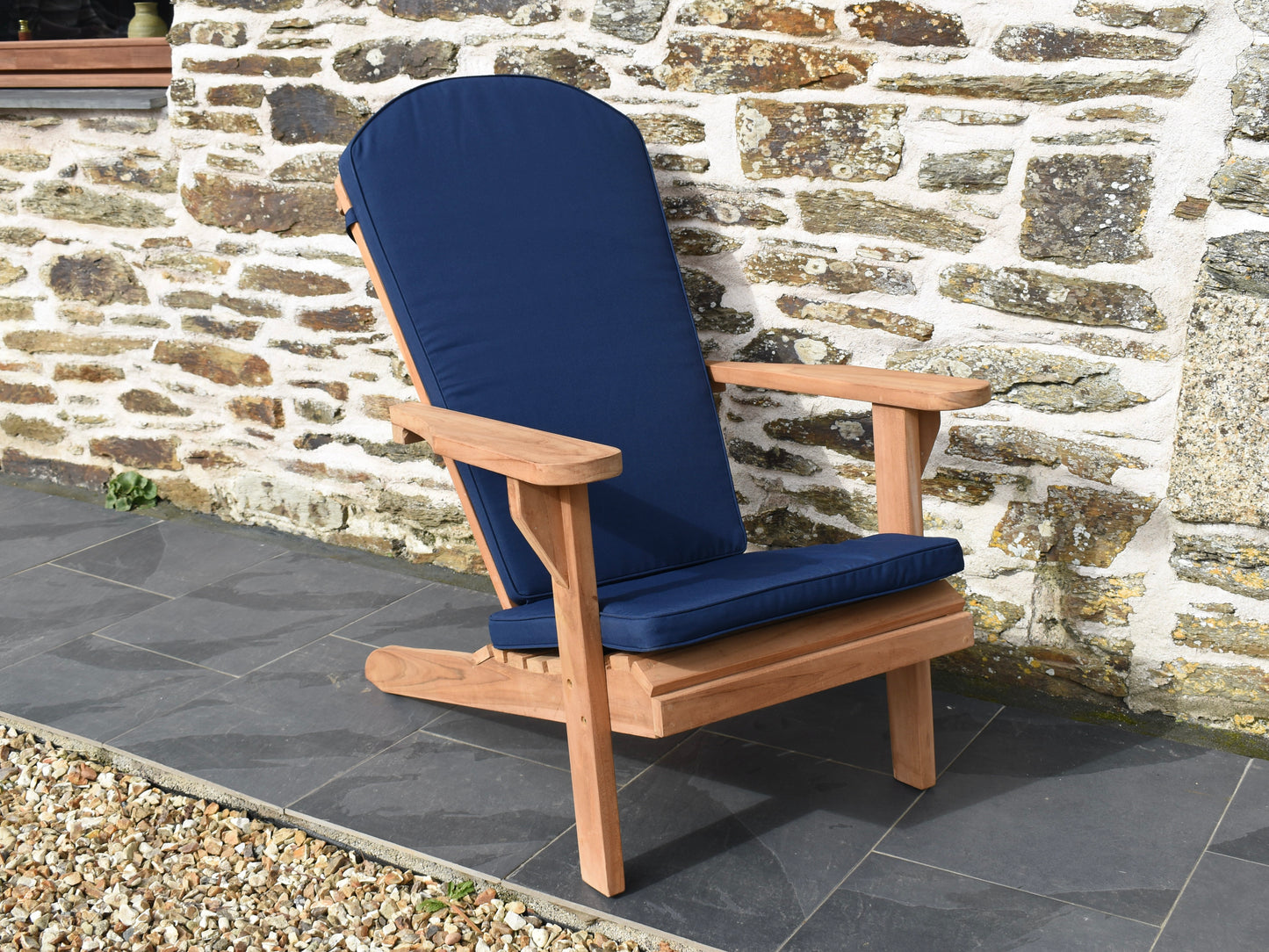 dark navy blue garden chair cushion for classic Adirondack style outdoor chair