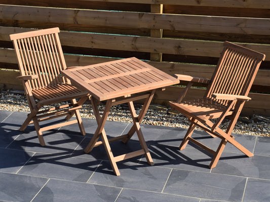 2 Seater Square Folding Teak Set with Classic Folding Armchairs