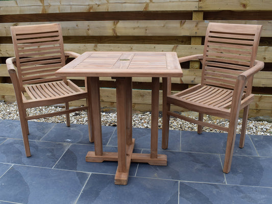 2 Seater Square Pedestal Teak Set with Newbury Stacking Armchairs
