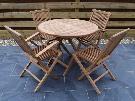 4 Seater Round Folding Teak Set with Classic Folding Chairs & Armchairs