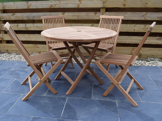 4 Seater Round Folding Teak Set with Classic Folding Chairs