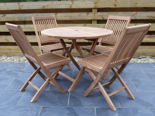4 Seater Round Folding Teak Set with Folding Chairs