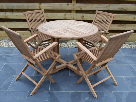 4 Seater Round Pedestal Teak Set with Classic Folding Armchairs