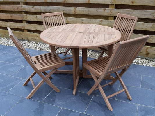 4 Seater Round Folding Gate-Leg Teak Set with Folding Chairs