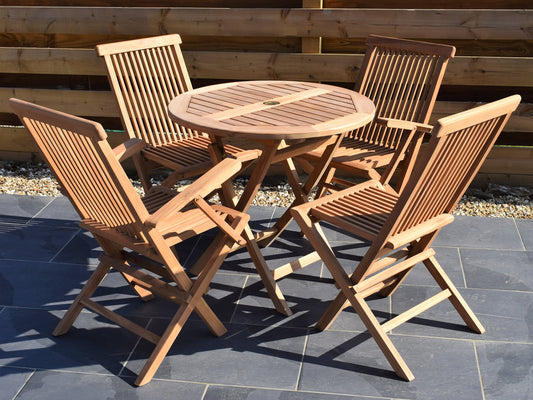 4 Seater Small Round Folding Teak Set with Classic Folding Chairs & Armchairs