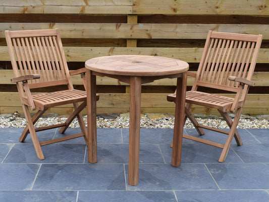 2 Seater Round Bistro Teak Set with Folding Armchairs