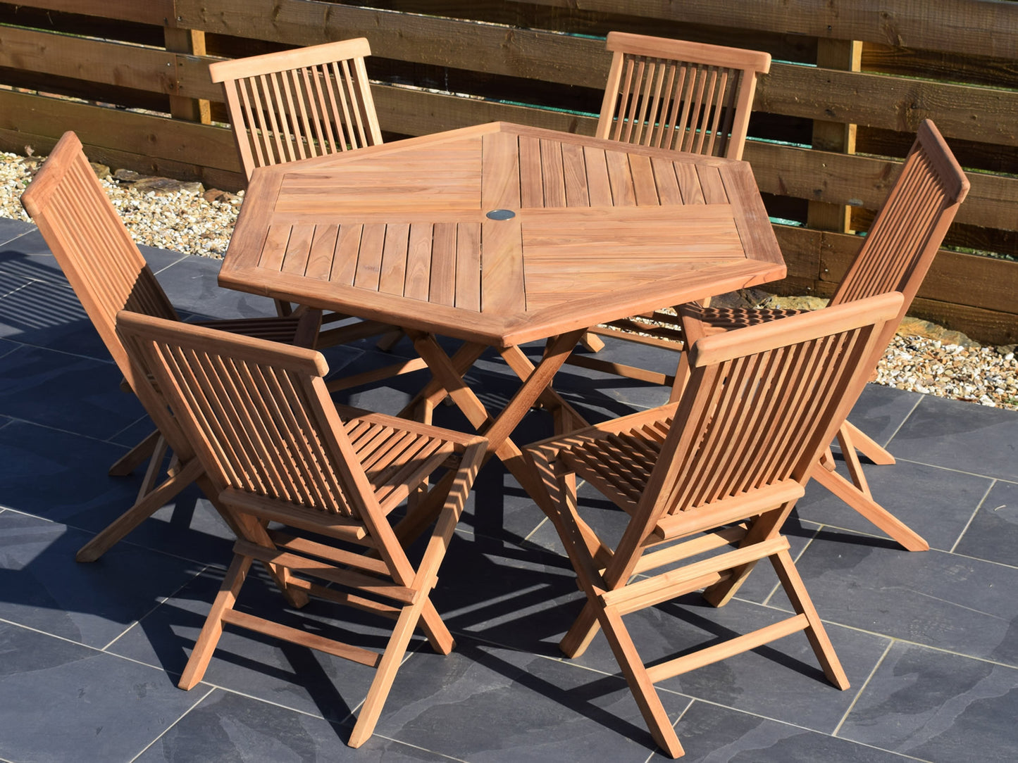 6 Seater Hexagonal Folding Teak Set with Classic Folding Chairs