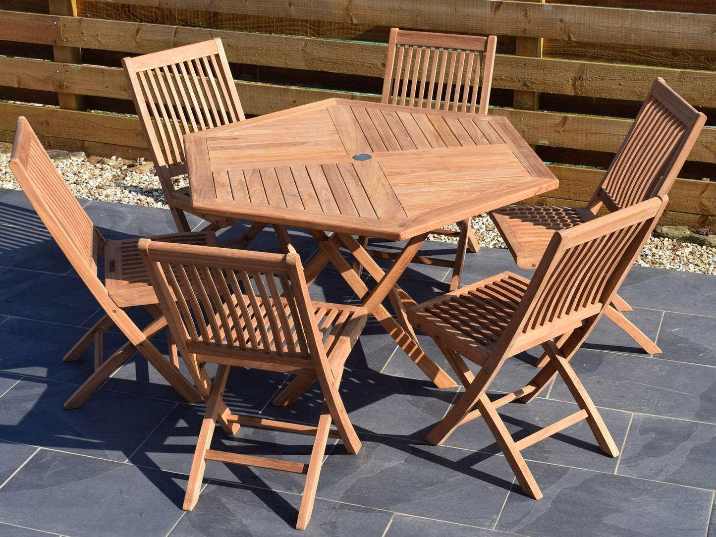 6 Seater Hexagonal Folding Teak Set with Folding Chairs