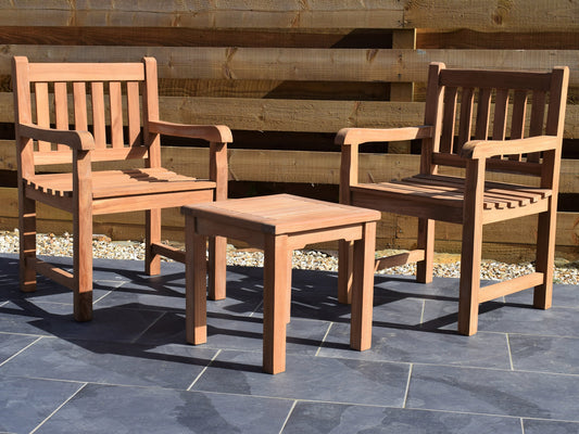 2 Seater Square Coffee Table Teak Set with Armchairs