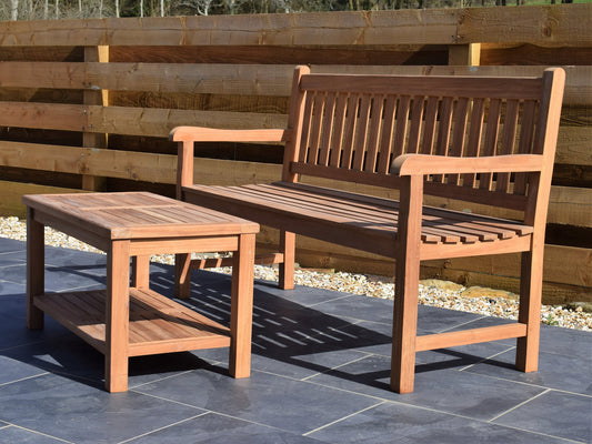 3 Seater Rectangular Coffee Table Teak Set with Classic Garden Bench