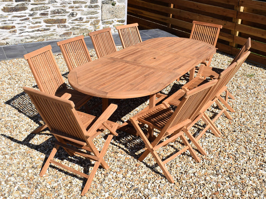 10 Seater Oval Extending Teak Set with Classic Folding Chairs & Armchairs