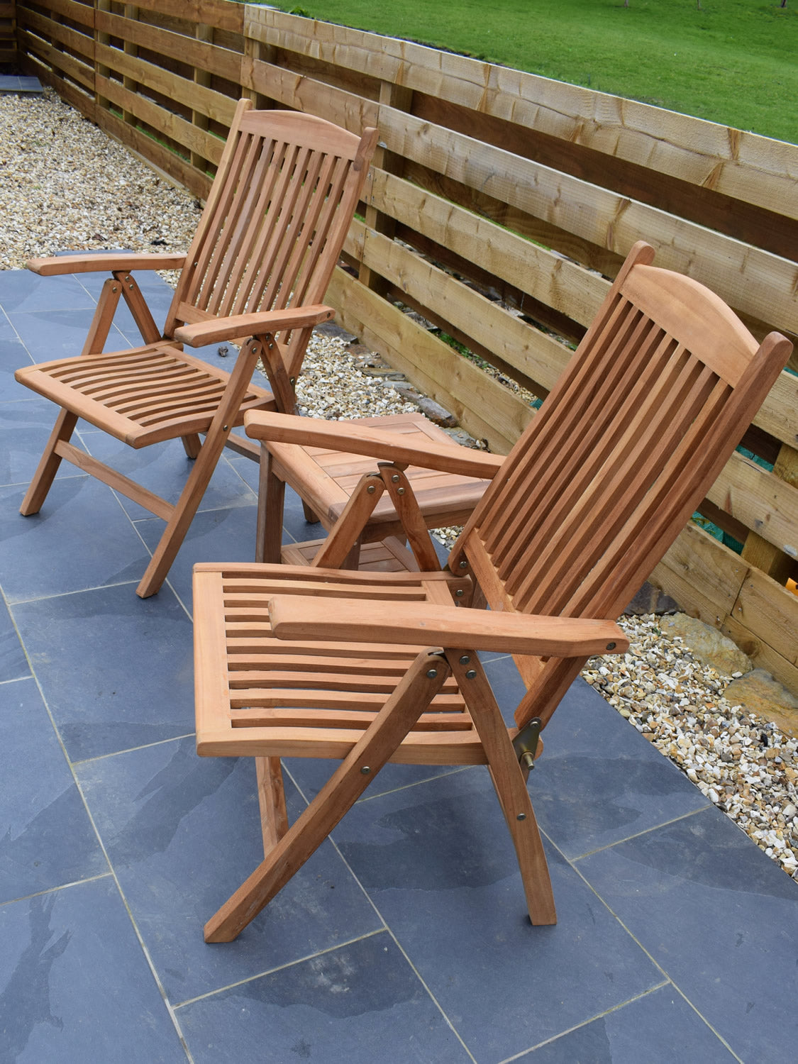 2 Seater Square Coffee Table Teak Set with Recliner Chairs