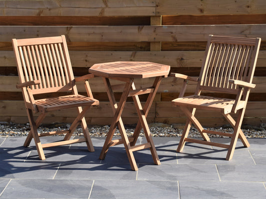 2 Seater Octagonal Folding Teak Set with Folding Armchairs