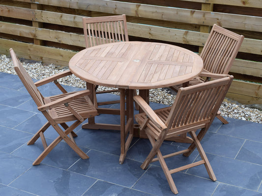 4 Seater Round Folding Gate-Leg Teak Set with Folding Armchairs