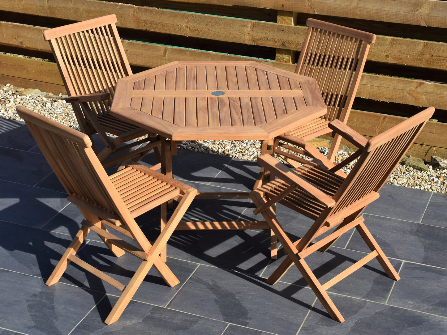 4 Seater Octagonal Folding Teak Set with Classic Folding Chairs and Armchairs