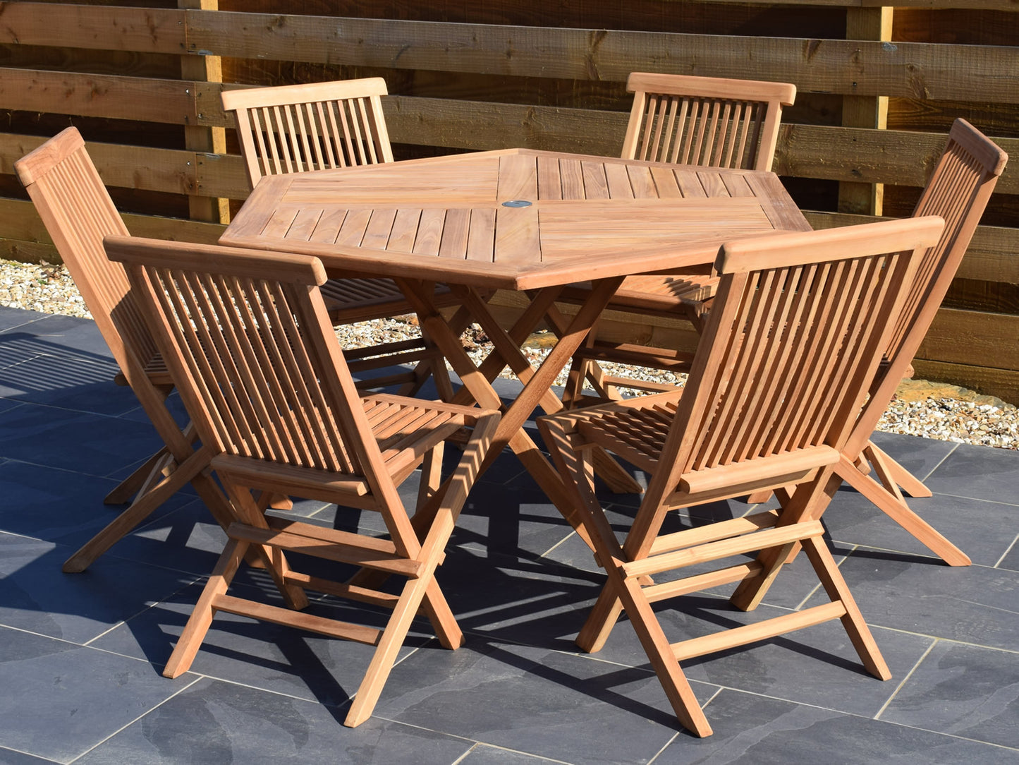 6 Seater Hexagonal Folding Teak Set with Classic Folding Chairs