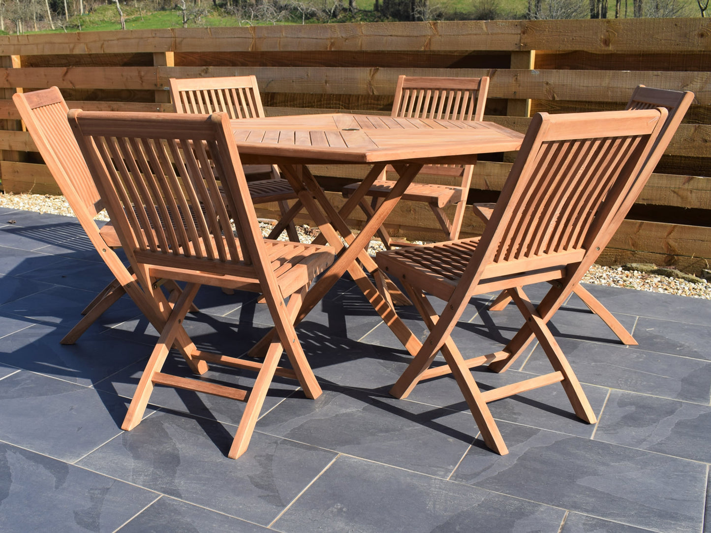 6 Seater Hexagonal Folding Teak Set with Folding Chairs