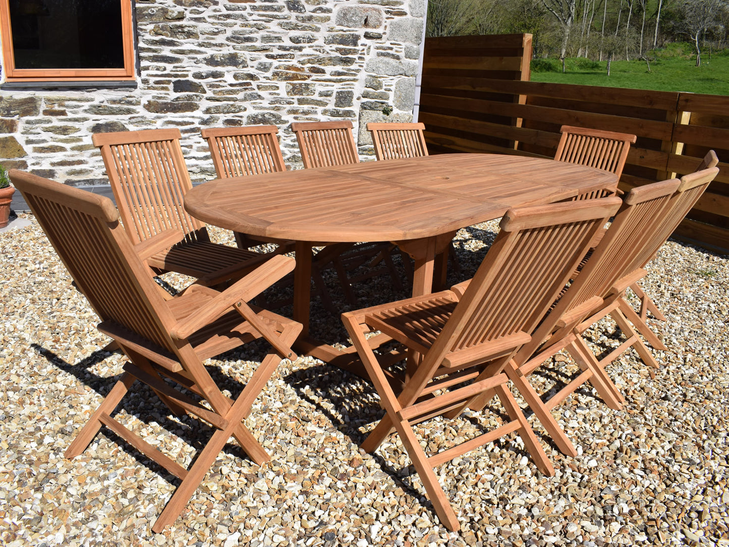 10 Seater Oval Extending Teak Set with Classic Folding Chairs & Armchairs