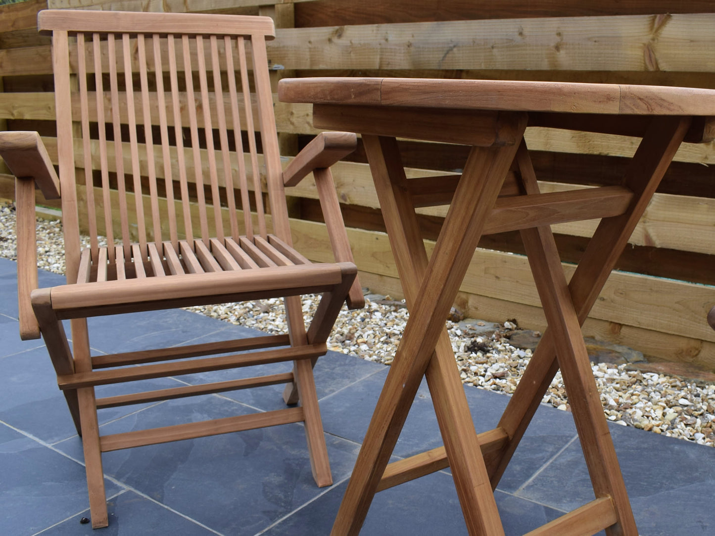 2 Seater Round Folding Teak Set with Classic Folding Armchairs
