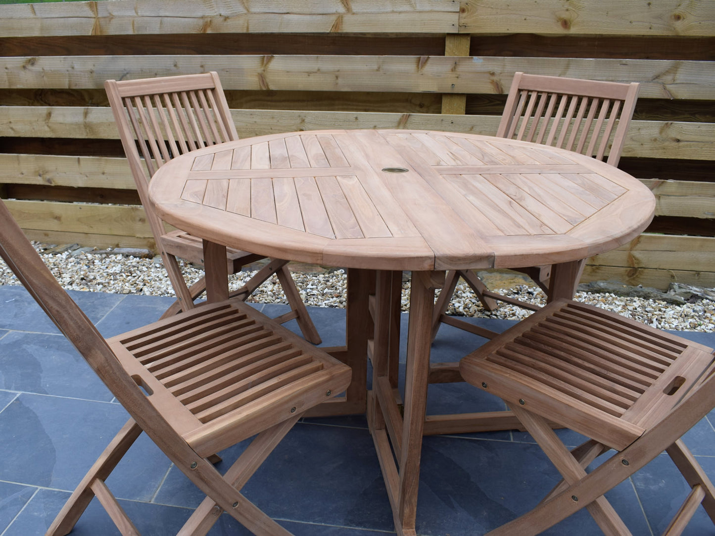 4 Seater Round Folding Gate-Leg Teak Set with Folding Chairs