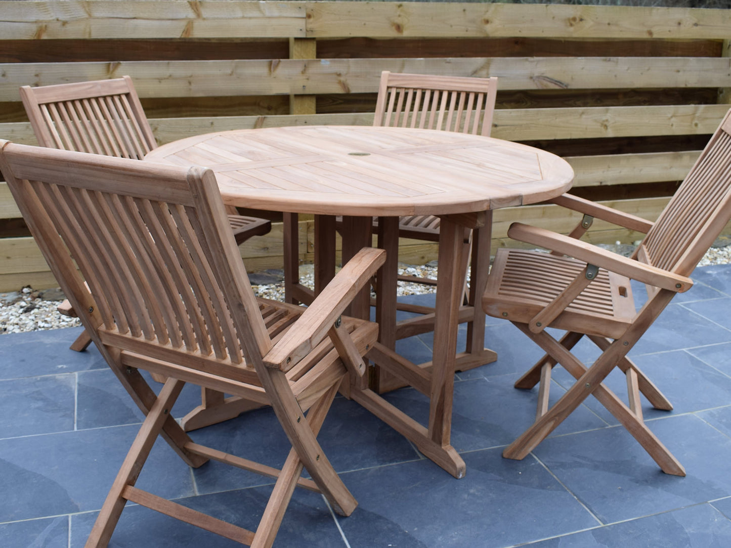 4 Seater Round Folding Gate-Leg Teak Set with Folding Armchairs