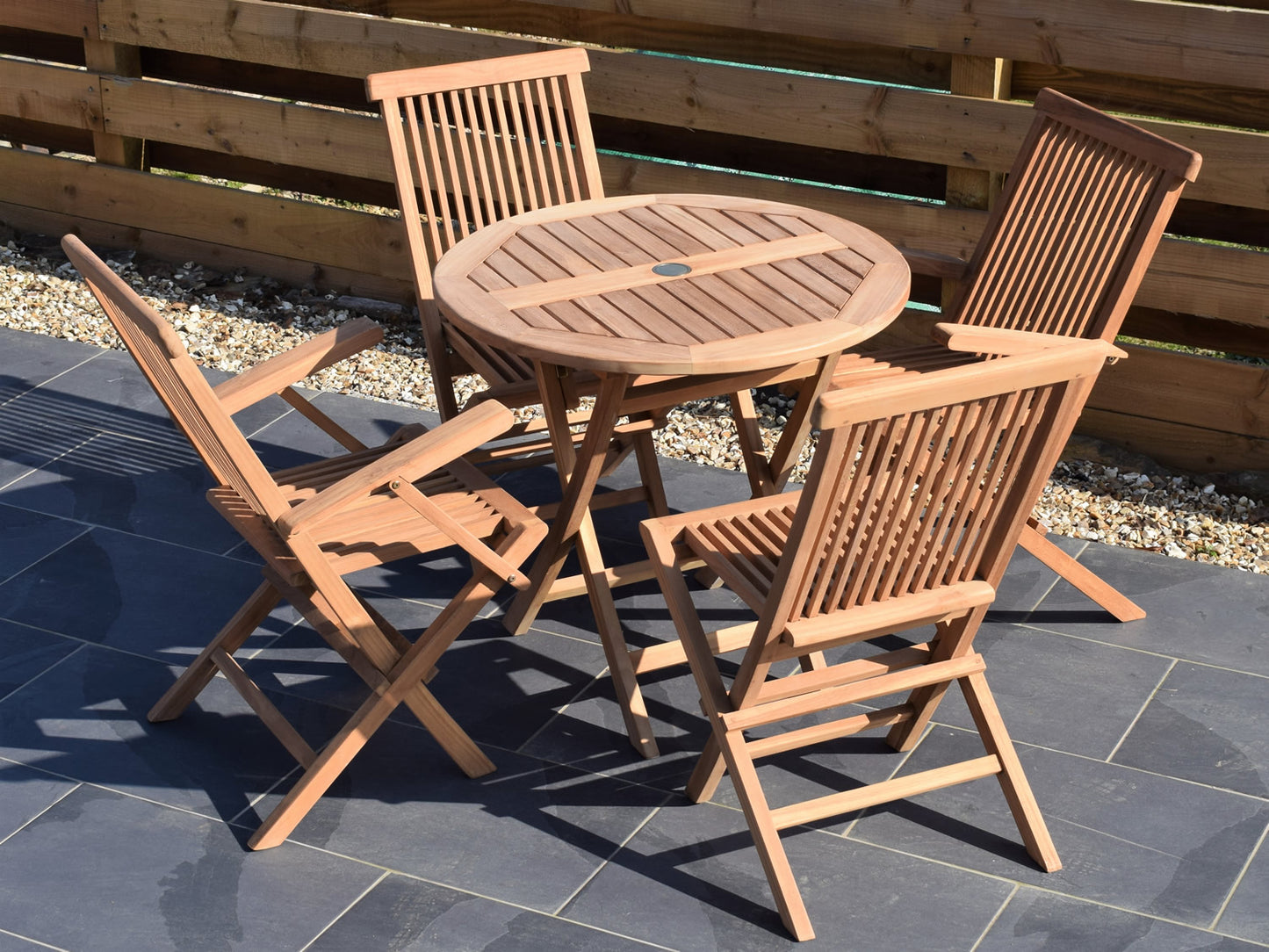 4 Seater Small Round Folding Teak Set with Classic Folding Chairs & Armchairs