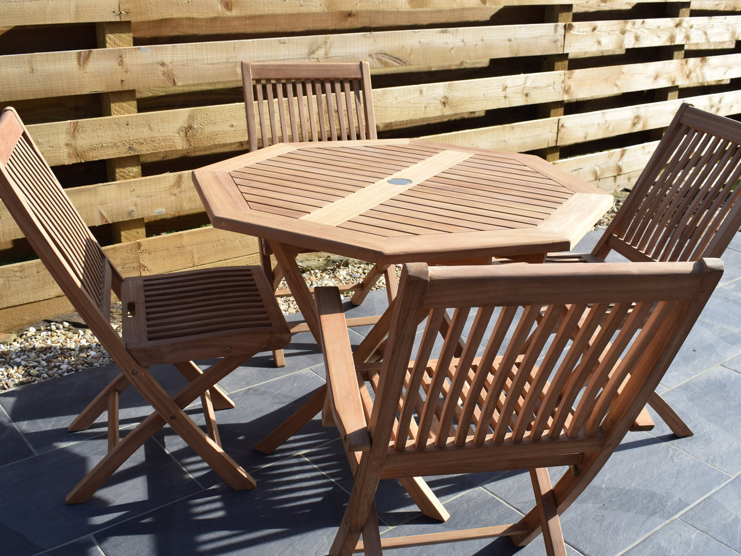 4 Seater Octagonal Folding Teak Set with Folding Chairs & Armchairs