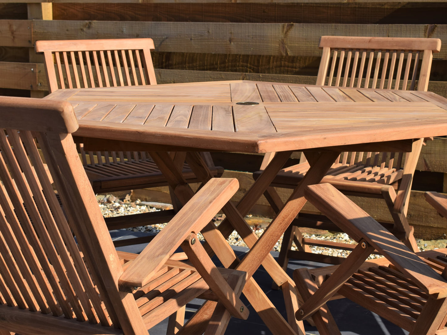 6 Seater Hexagonal Folding Teak Set with Classic Folding Armchairs