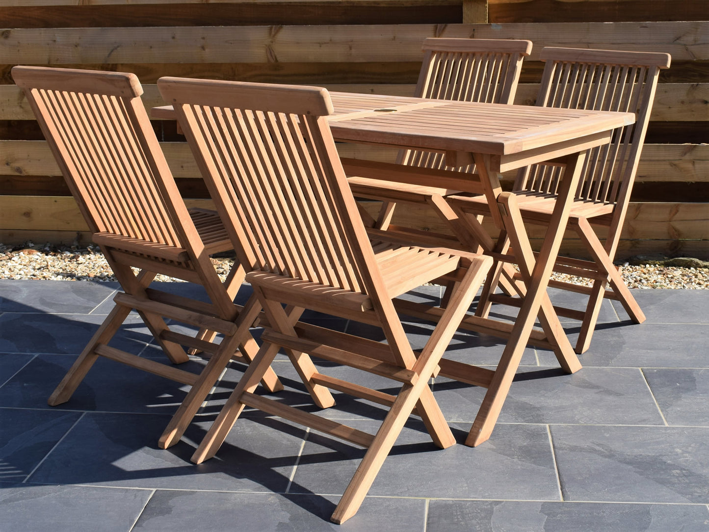 4 Seater Rectangular Folding Teak Set with Classic Folding Chairs
