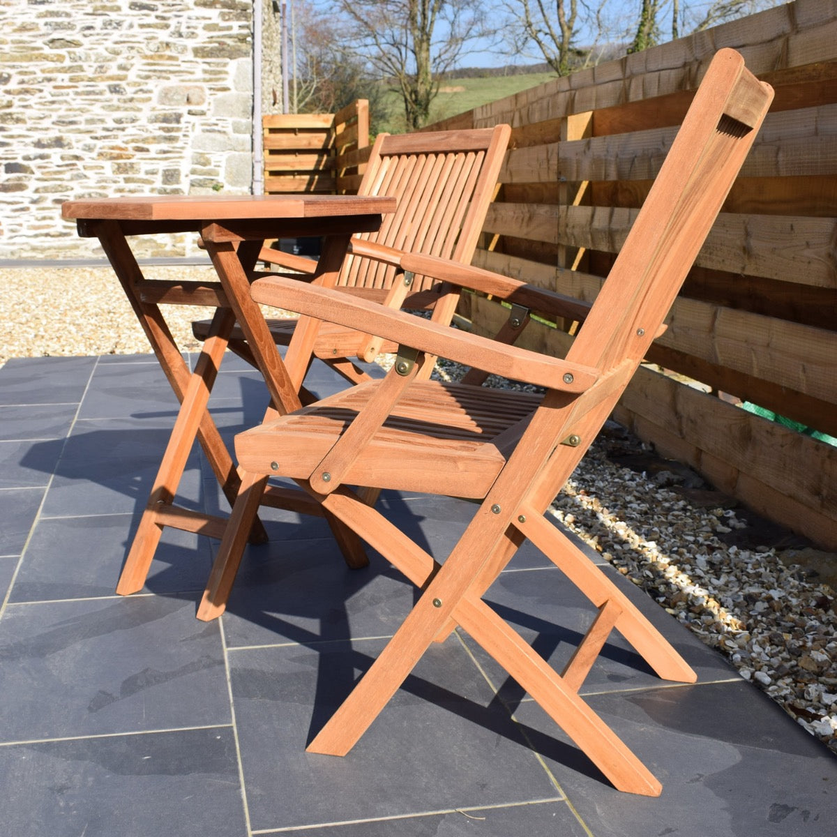 2 Seater Octagonal Folding Teak Set with Folding Armchairs