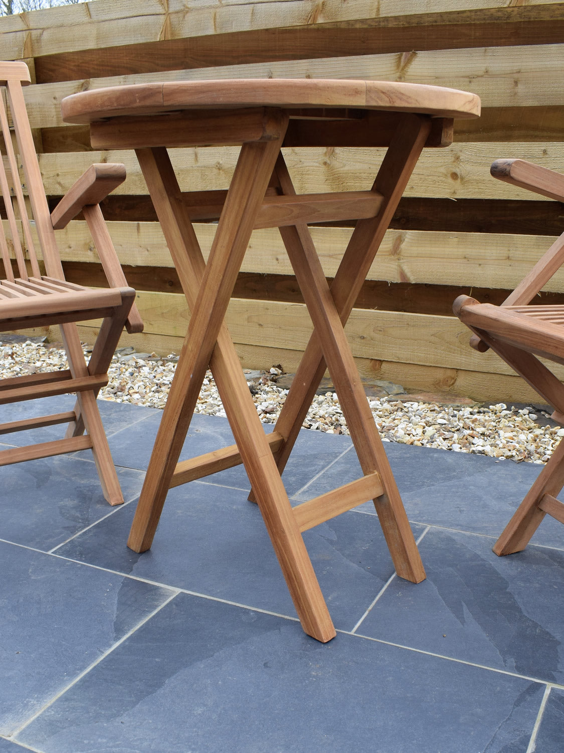 2 Seater Round Folding Teak Set with Classic Folding Armchairs