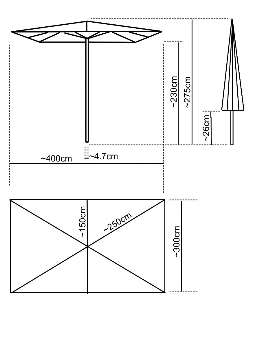 4x3m Rectangular Aluminium Commercial Parasol