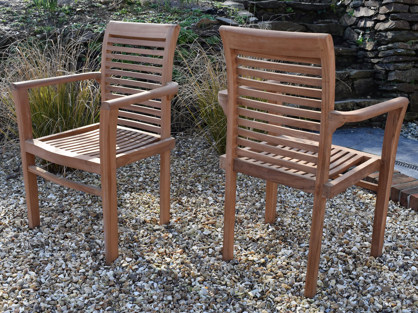 2 Seater Square Pedestal Teak Set with Newbury Stacking Armchairs