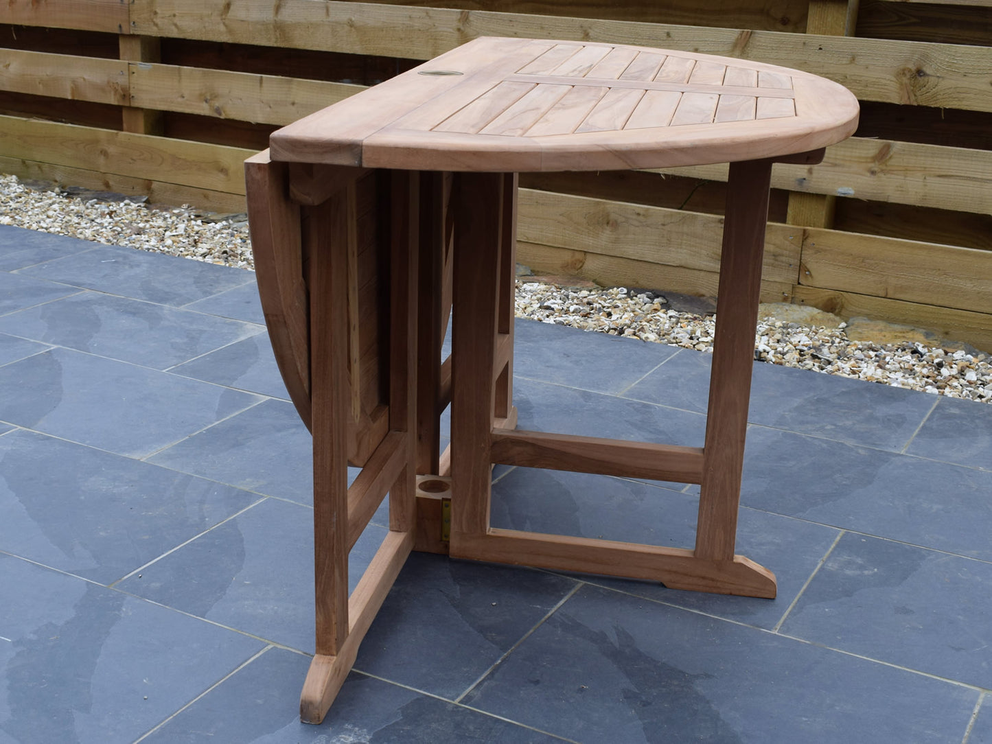 4 Seater Round Folding Gate-Leg Teak Set with Stacking Armchairs