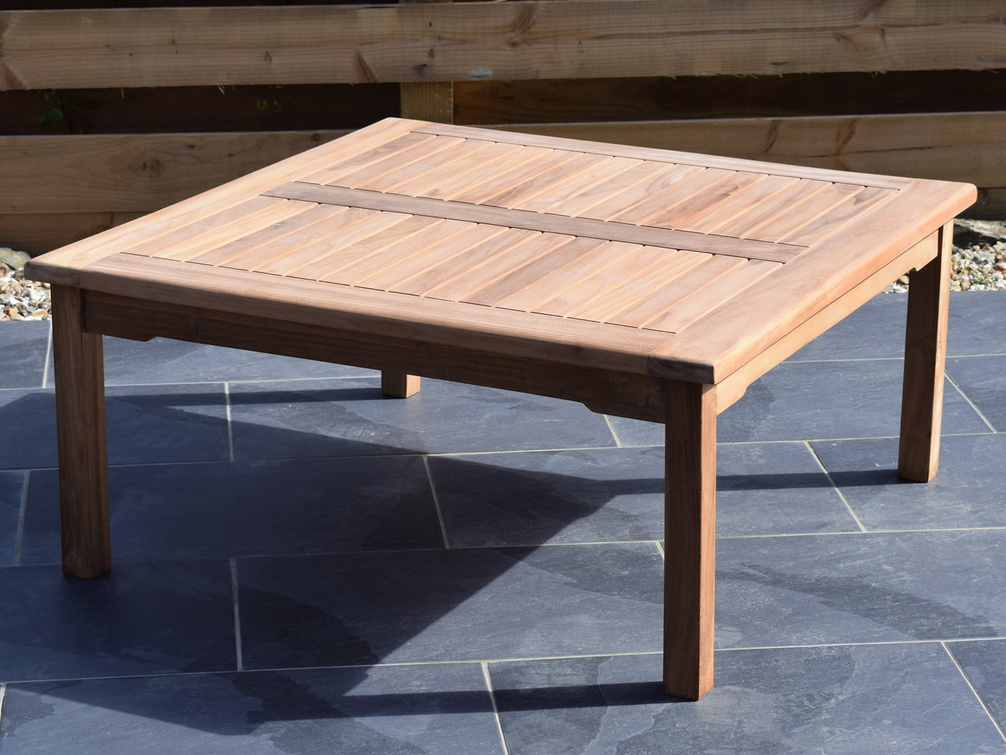 4 Seater Large Square Coffee Table Teak Set with Corner Planter Bench