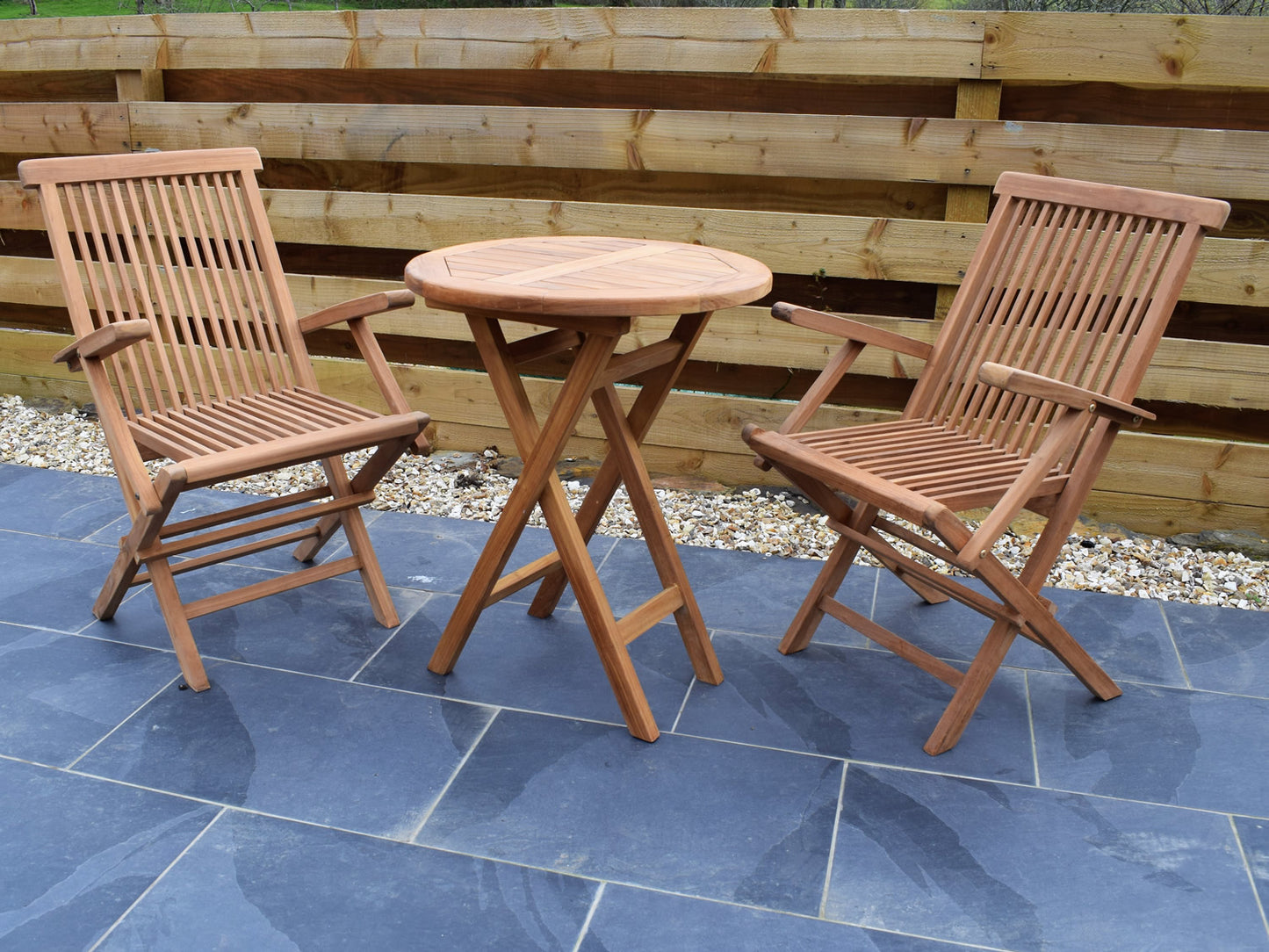 2 Seater Round Folding Teak Set with Classic Folding Armchairs