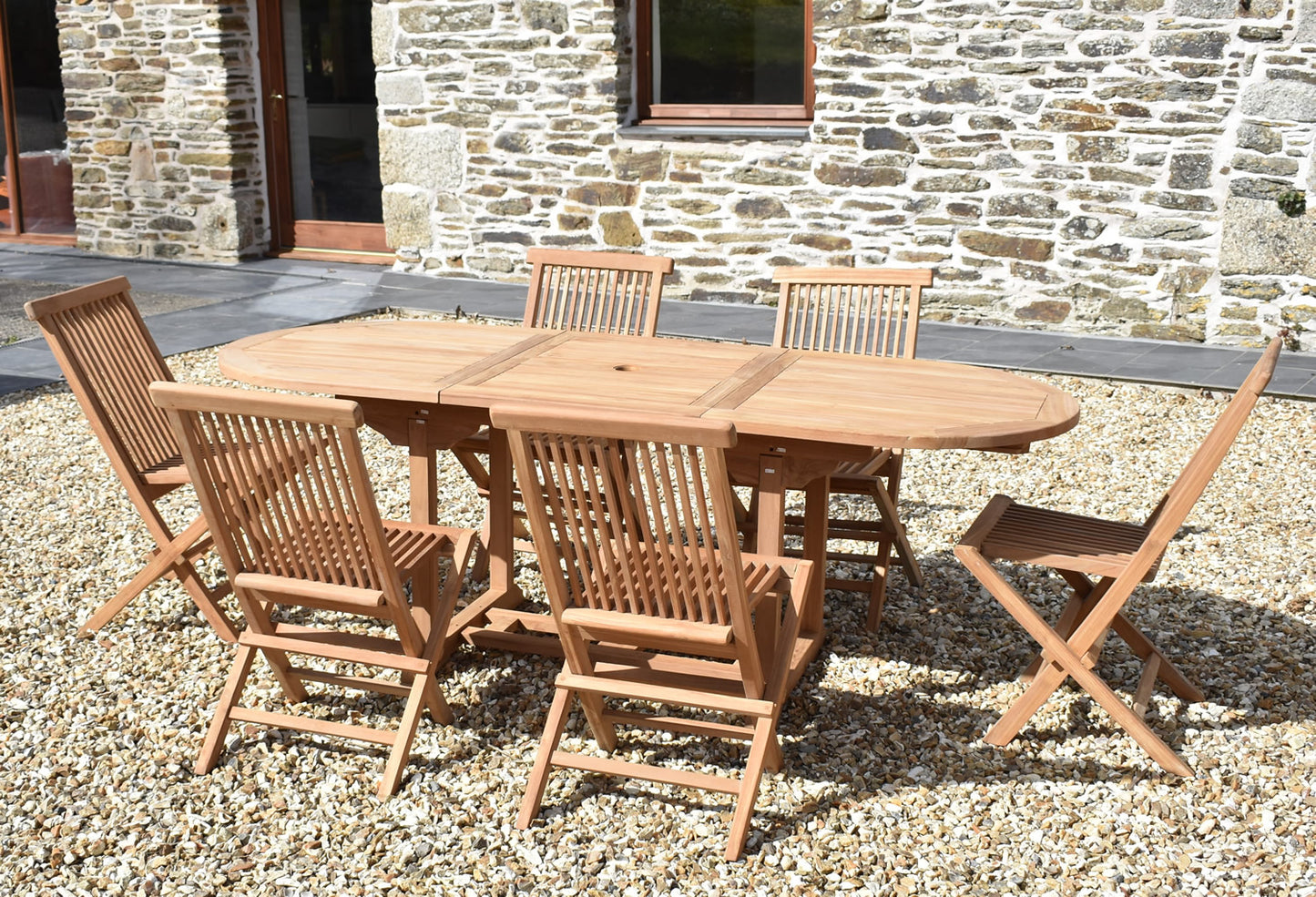 6 Seater Oval Extending Teak Set with Classic Folding Chairs