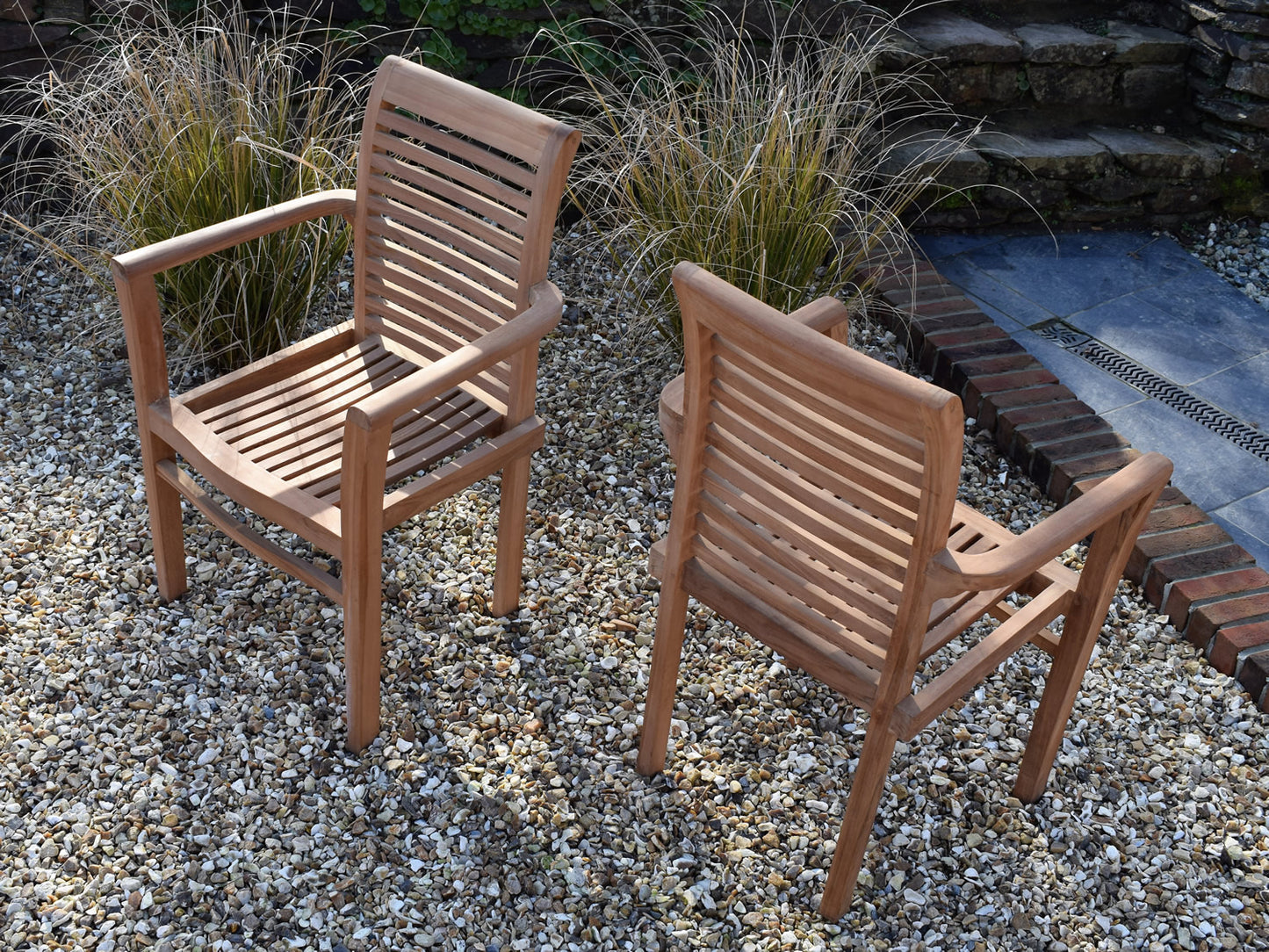 2 Seater Square Pedestal Teak Set with Newbury Stacking Armchairs
