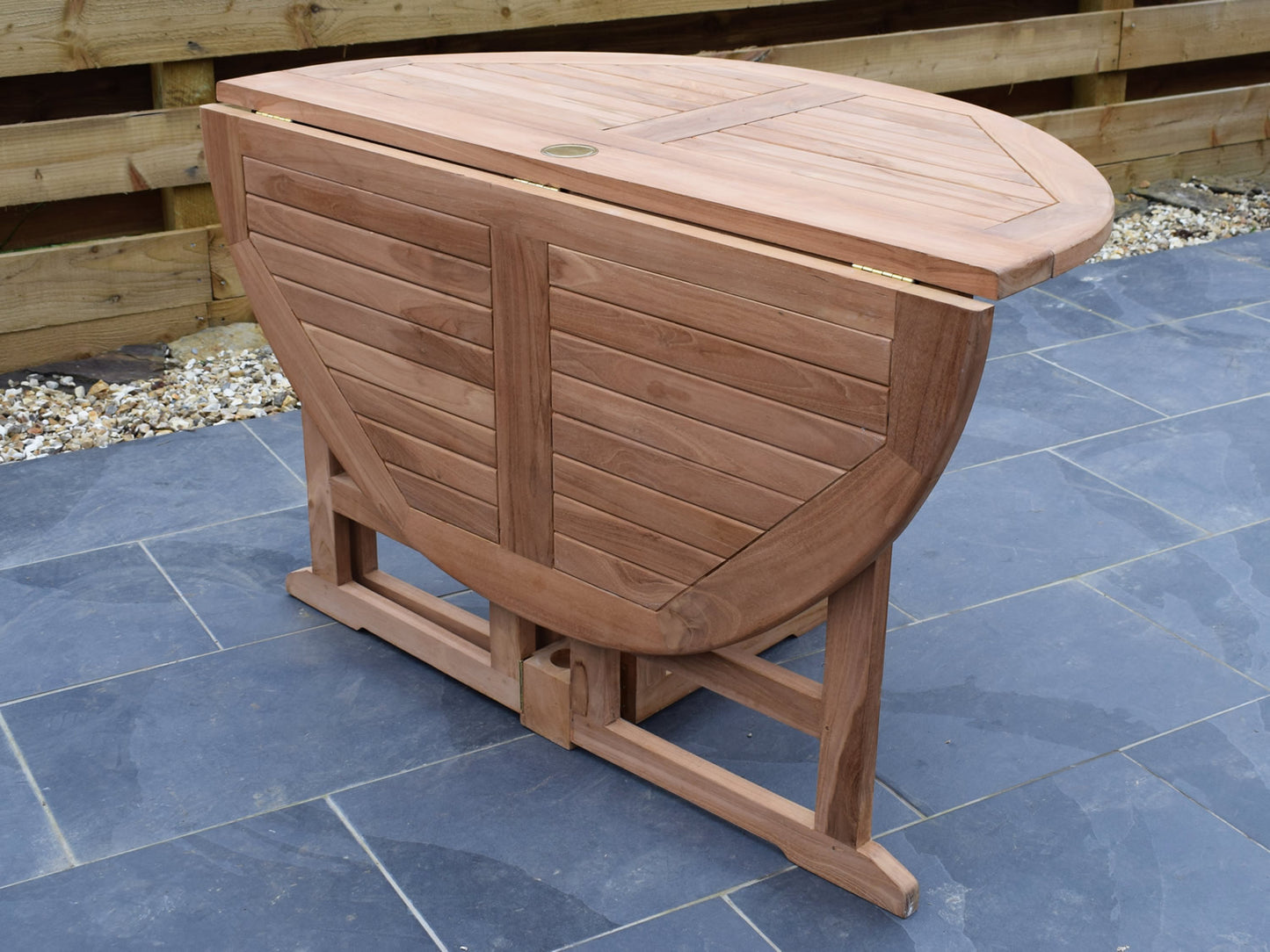 4 Seater Round Folding Gate-Leg Teak Set with Stacking Armchairs