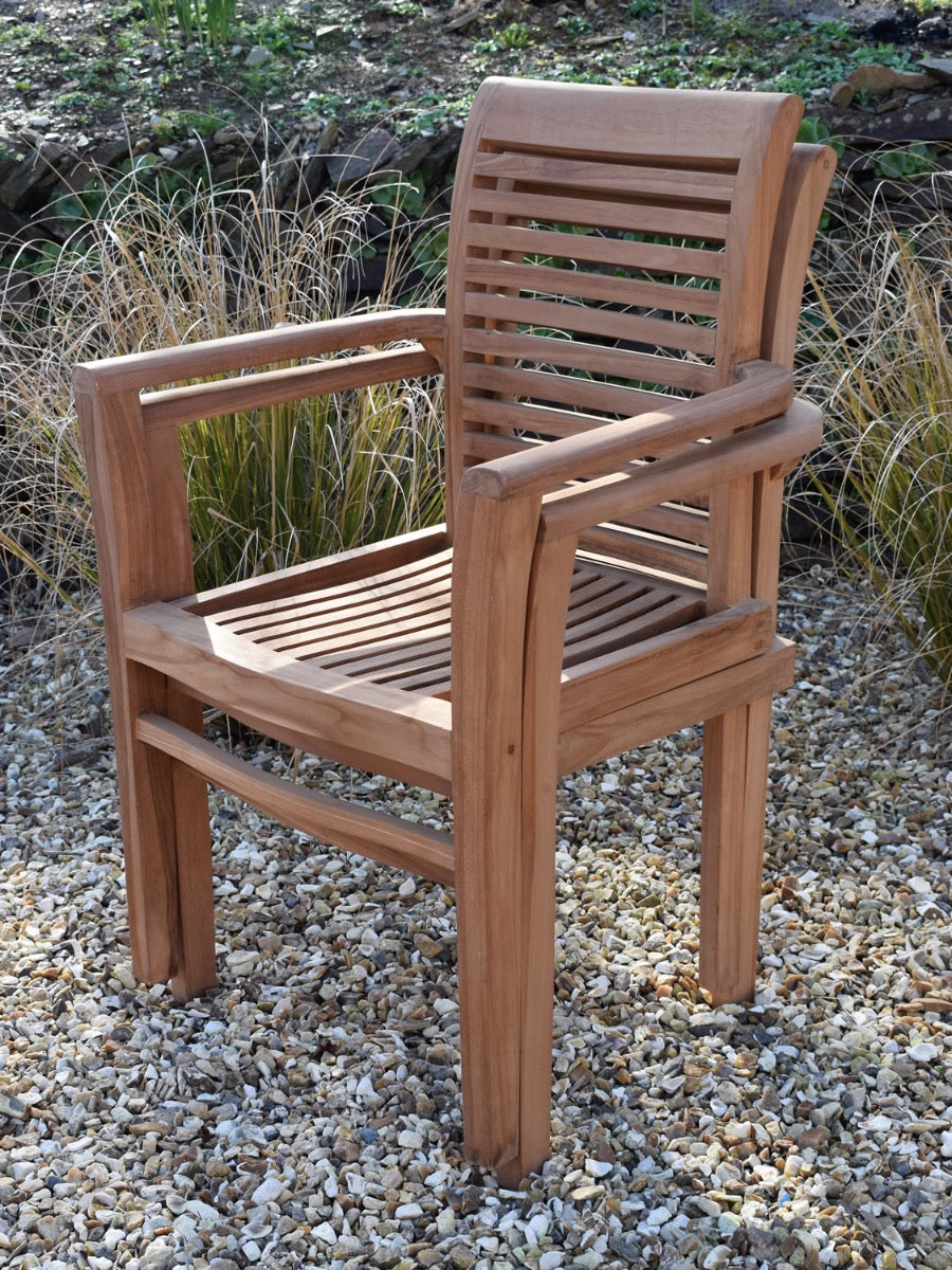 2 Seater Round Pedestal Teak Set with Newbury Stacking Armchairs