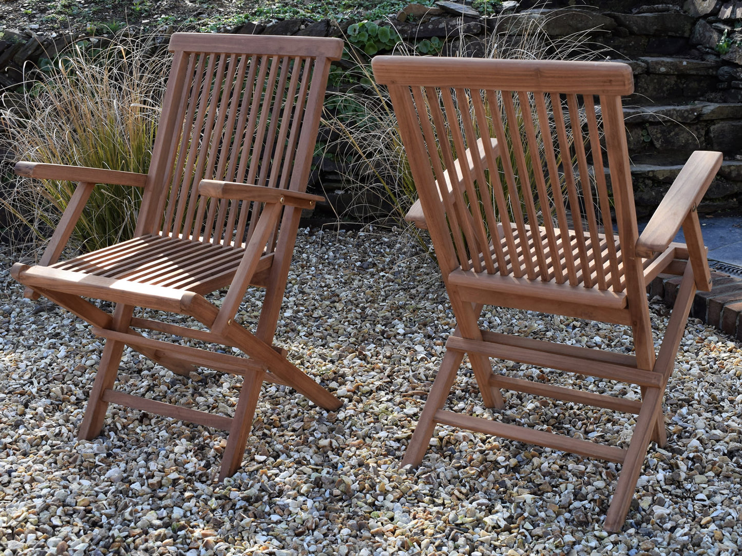 2 Seater Square Folding Teak Set with Classic Folding Armchairs
