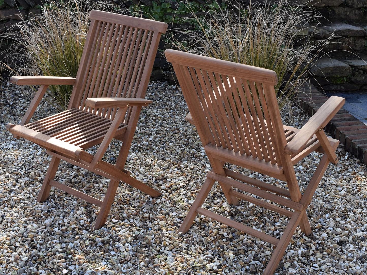 4 Seater Round Folding Teak Set with Classic Folding Chairs & Armchairs