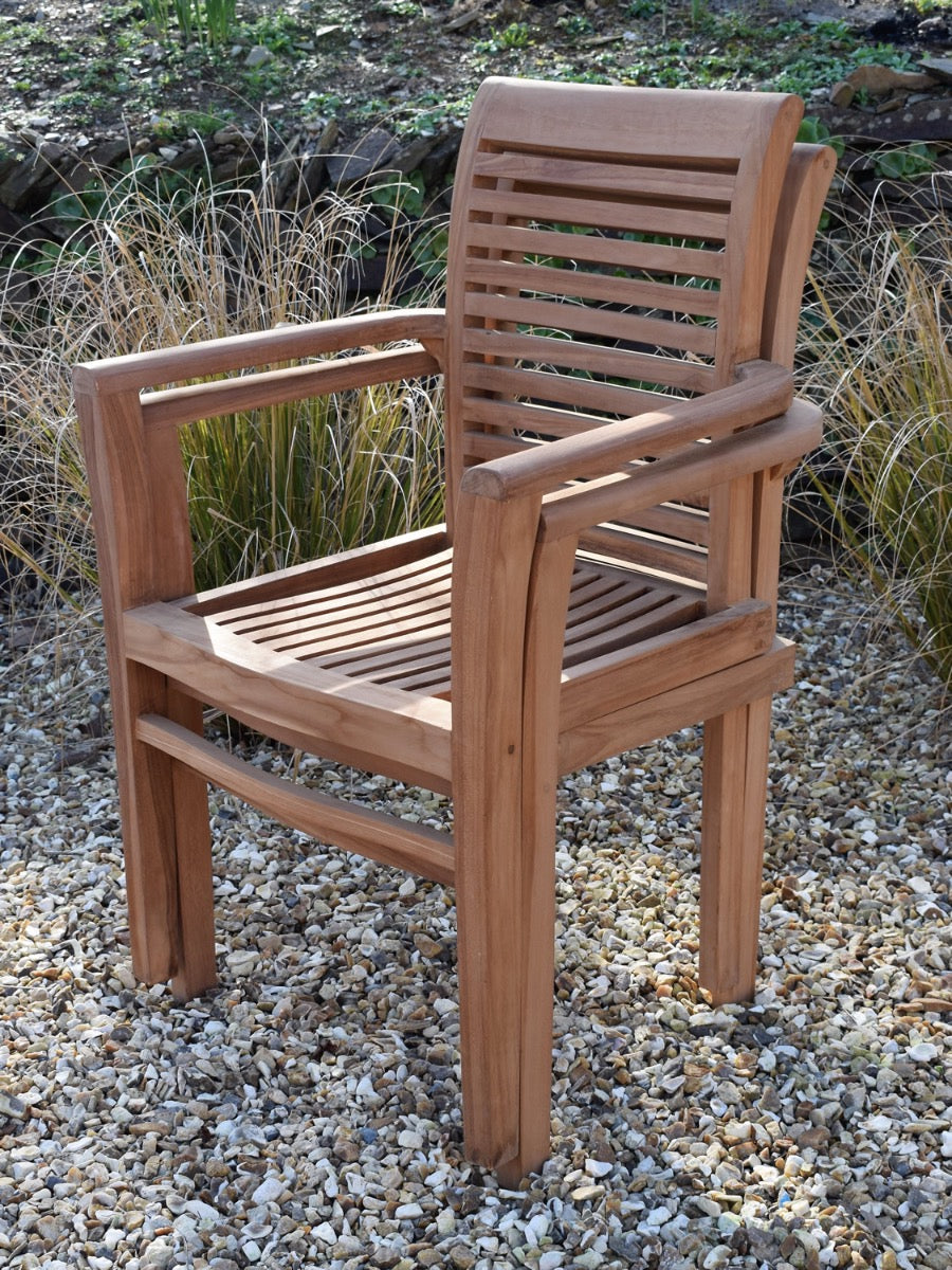 4 Seater Round Folding Gate-Leg Teak Set with Stacking Armchairs