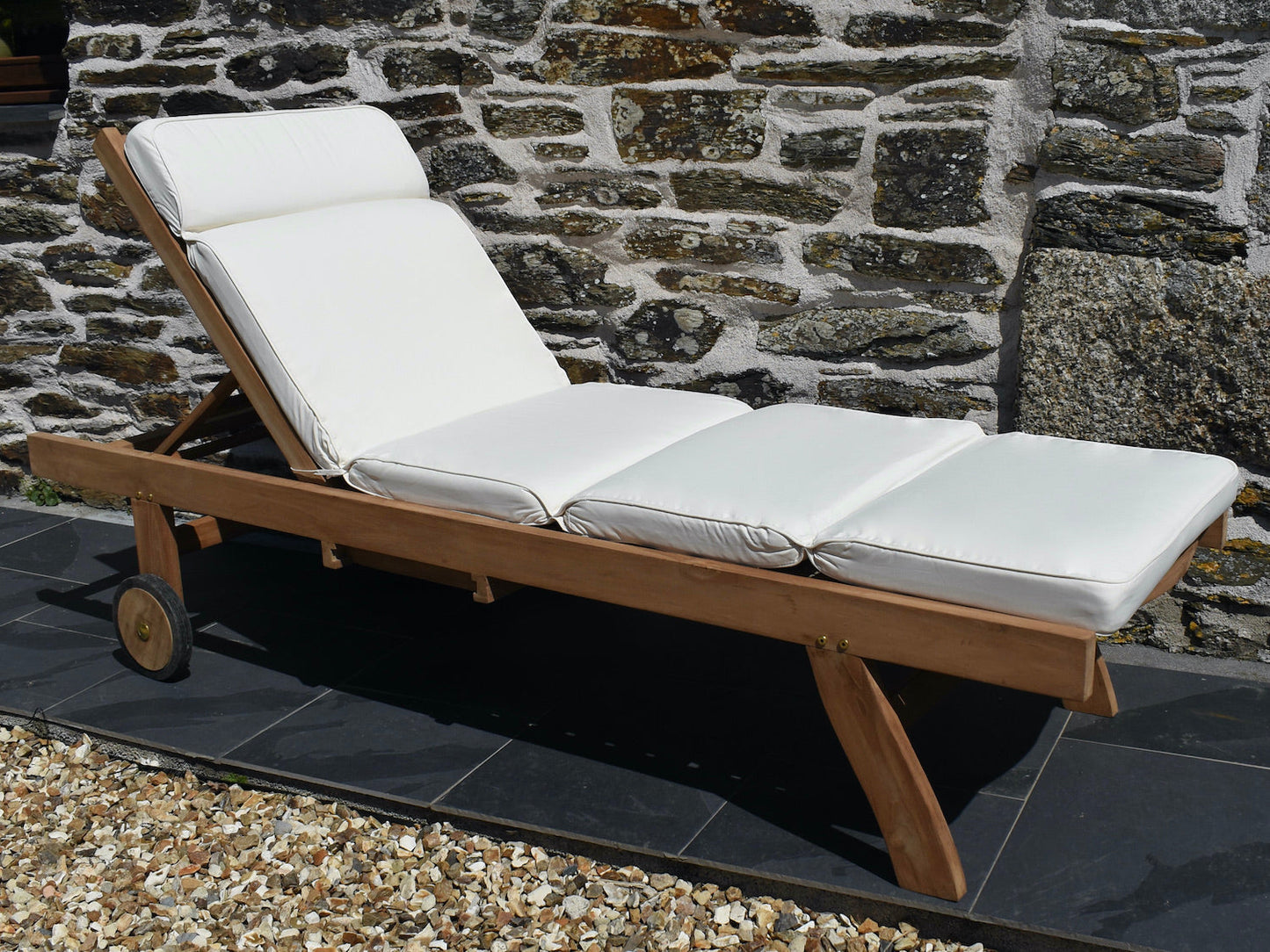 Classic natural ecru colour outdoor cushion for a traditional garden sun lounger chair