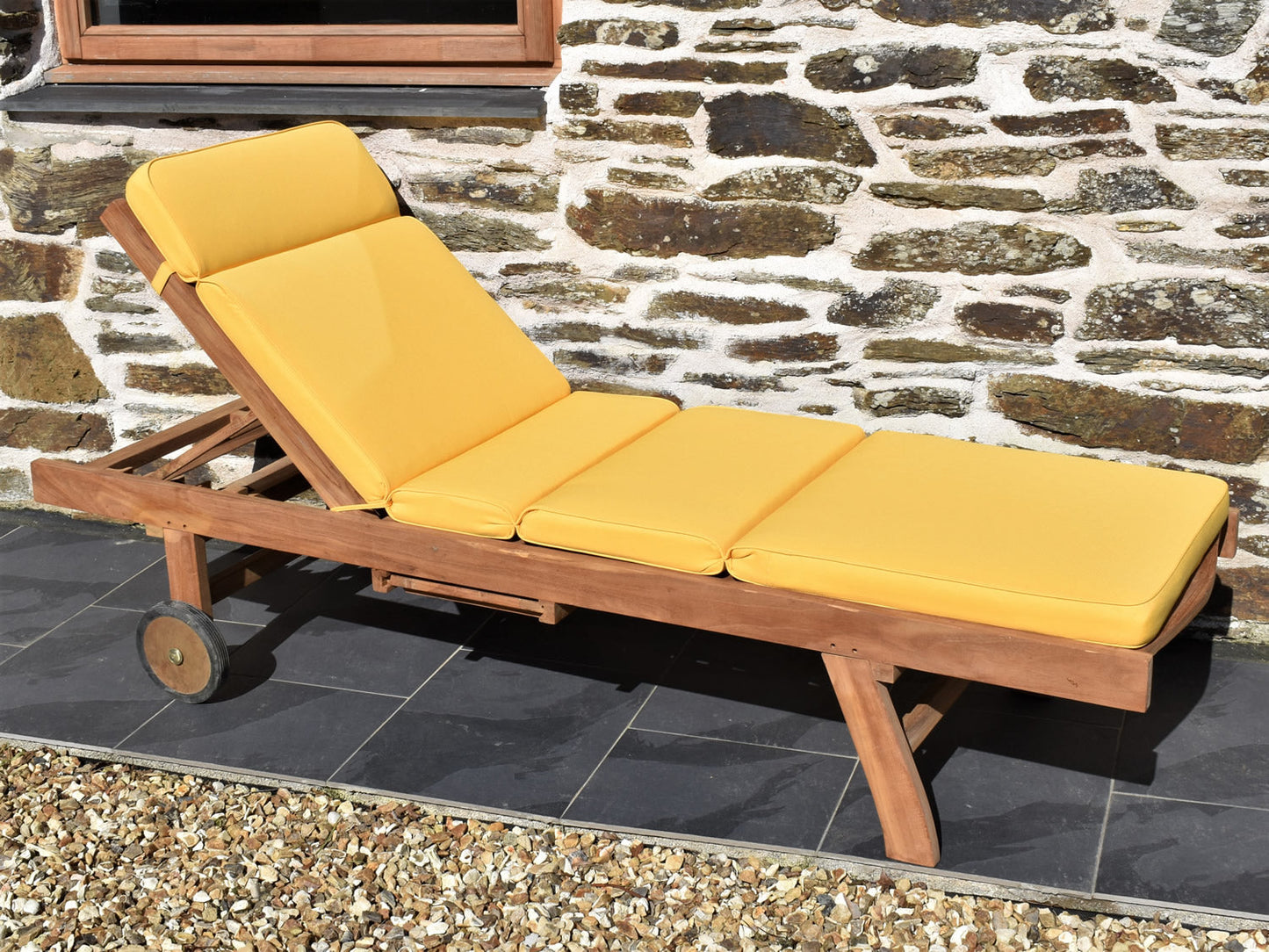 traditional yellow outdoor patio sun lounger cushion