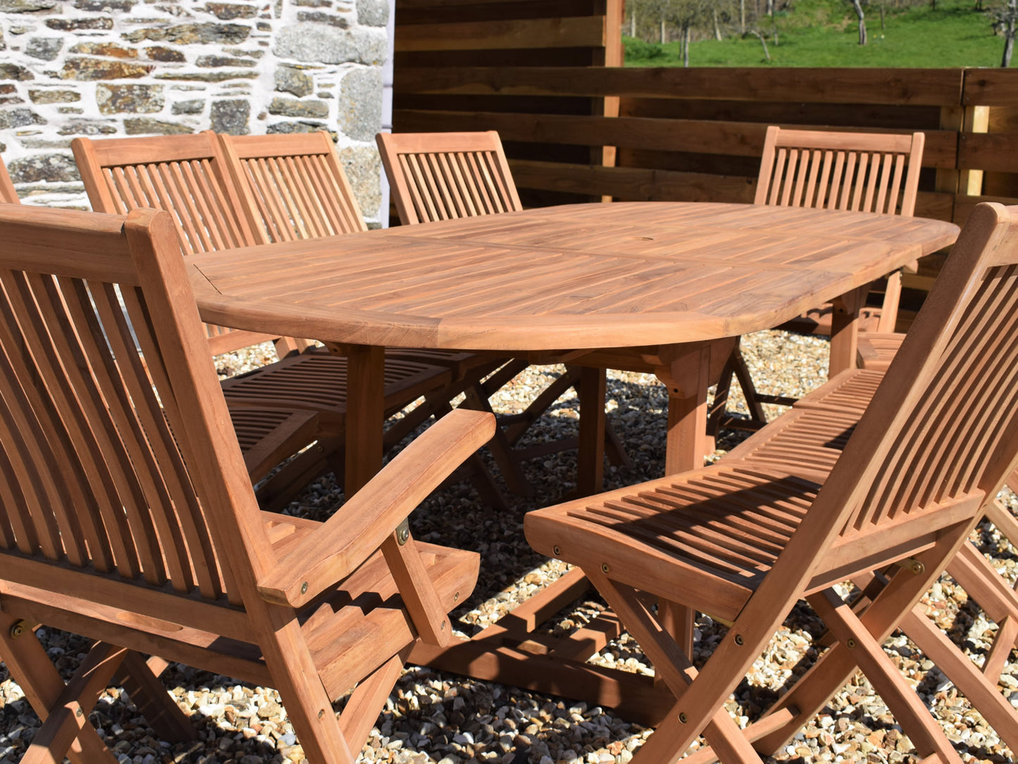 10 Seater Oval Extending Teak Set with Folding Chairs & Armchairs