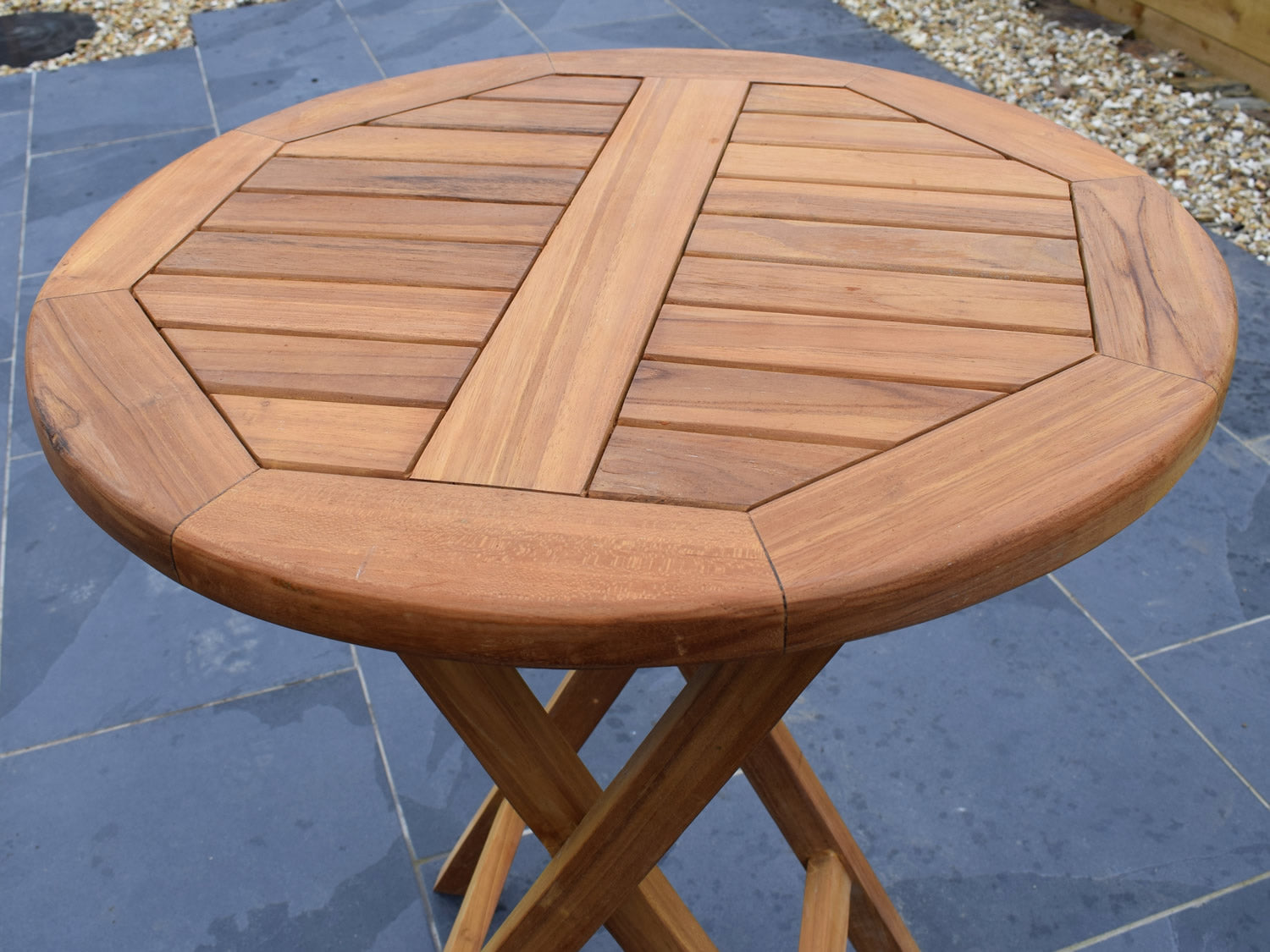 Teak 60cm Round Folding Table – Patio Garden Furniture