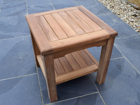 Teak 45cm Square Coffee Table with Shelf